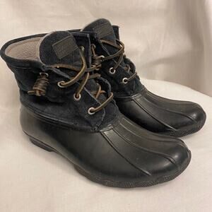 SPERRY Top Sider Duck Suede Ankle Boots Black Saltwater Waterproof  Womens 7.5
